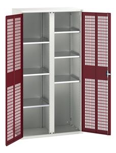 16926775.** verso ventilated door kitted cupboard with 6 shelves & partition. WxDxH: 1050x550x2000mm. RAL 7035/5010 or selected